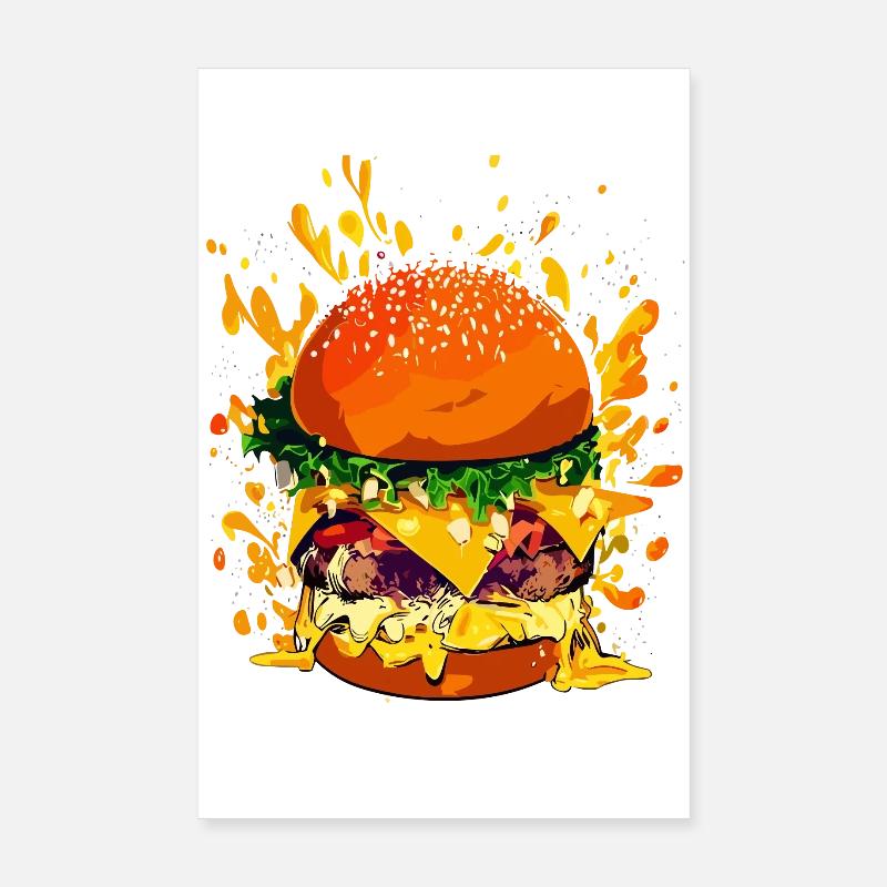 Extravagant cheeseburger with cheese splatter Poster 8" x 12" (20x30 cm)