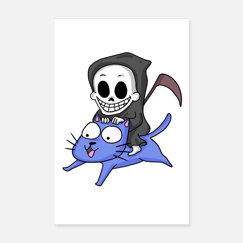 Grim Reaper sitting on cat Poster 8" x 12" (20x30 cm)