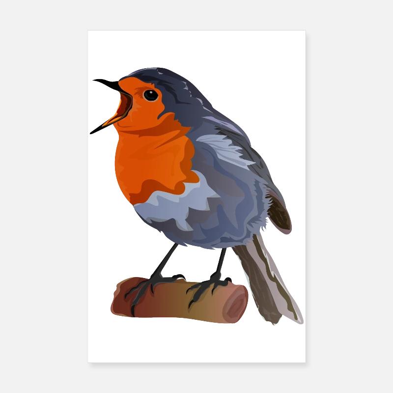 Robin Bird Illustration on Textile Poster 8" x 12" (20x30 cm)