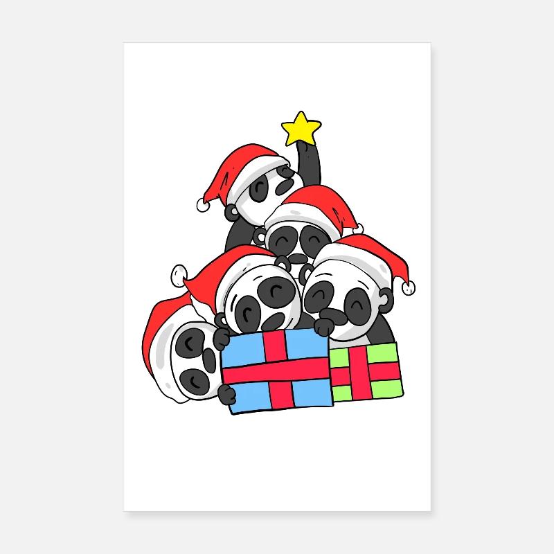 Pandas mit Geschenke - Weihnachtsbaum Poster 20x30 cm