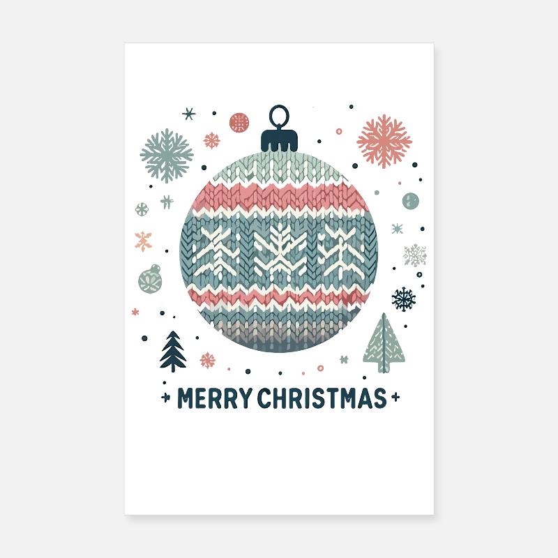 Strickmuster Christbaumkugel Merry Christmas - Poster 20x30 cm - Weiß