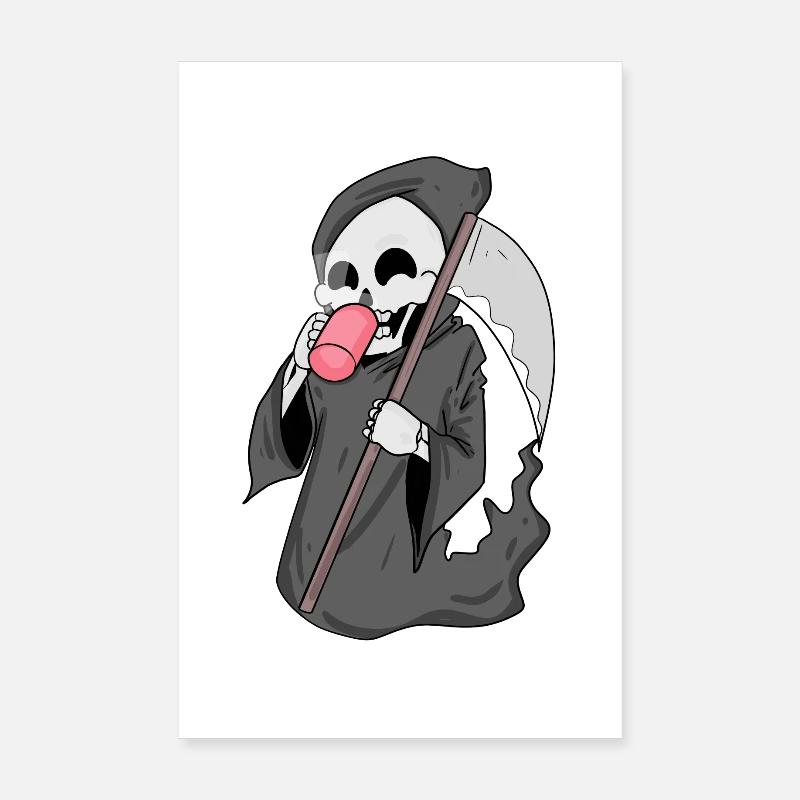 Grim Reaper with coffee Poster 8" x 12" (20x30 cm)