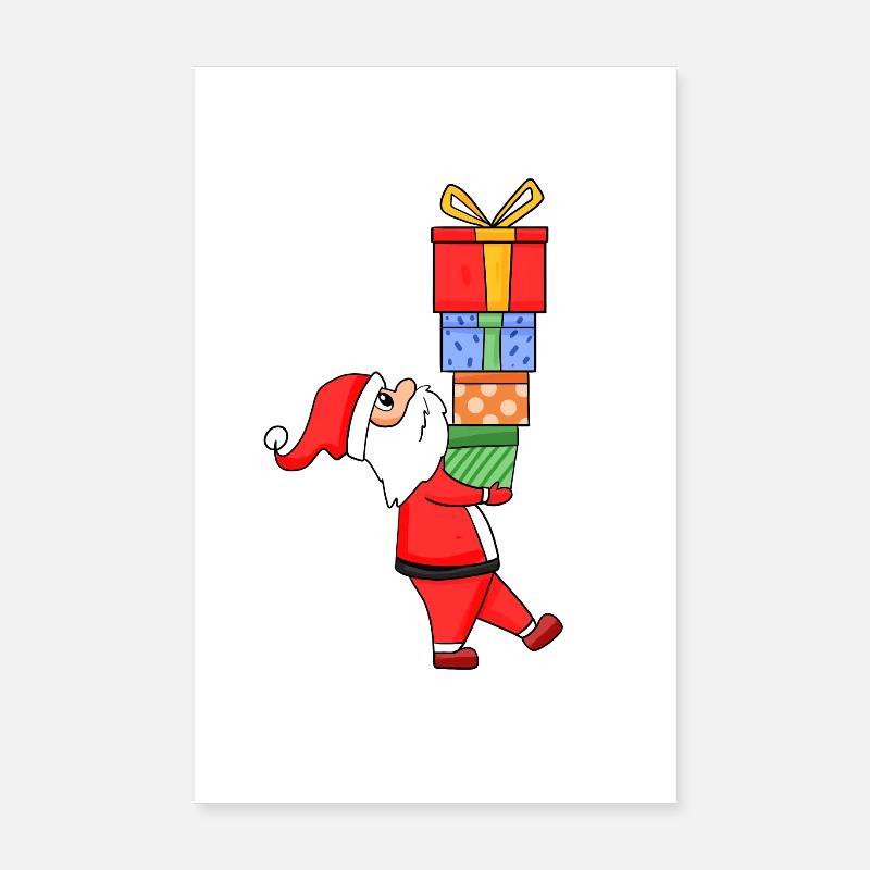 Weihnachtsmann mit Geschenke - Weihnachten - Poster 20x30 cm - Weiß