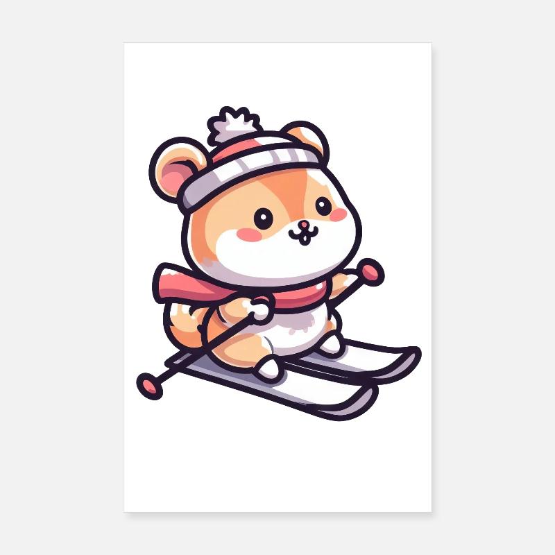 Hamster mignon au ski - Vacances au ski dans le Poster 20 x 30 cm
