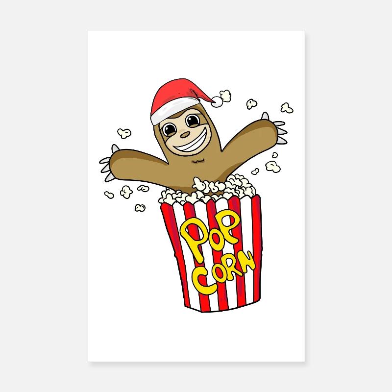 Sloth Popcorn Cinema Christmas Poster 8" x 12" (20x30 cm)