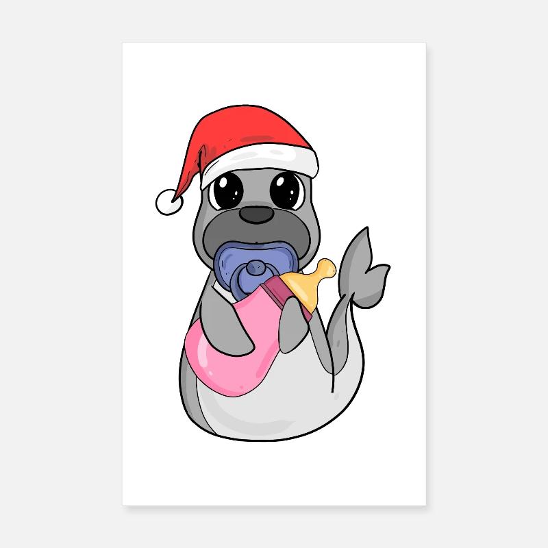 Bébé Lion de mer Noël Poster 20 x 30 cm