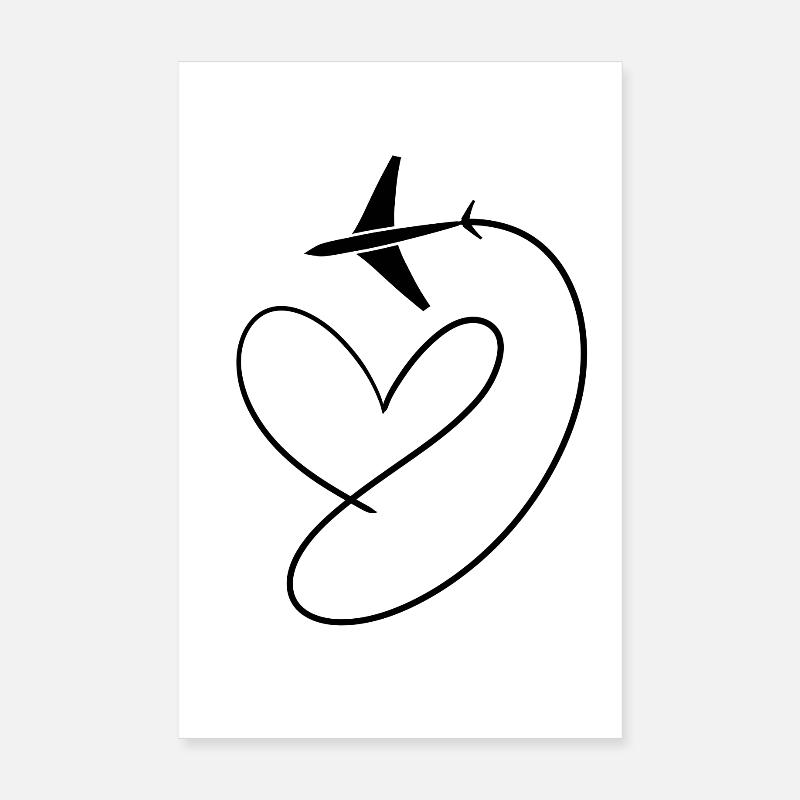 Flugzeug Flieger mit Herz - Poster 20x30 cm - Weiß