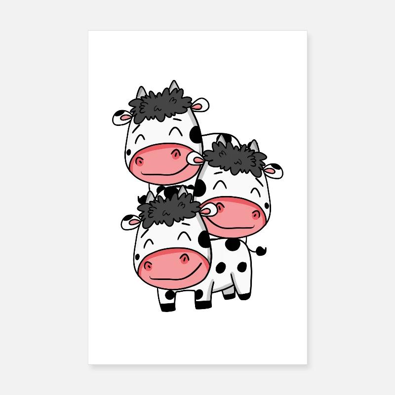 Vaches mignonnes - Motif de vache - Poster 20 x 30 cm - blanc