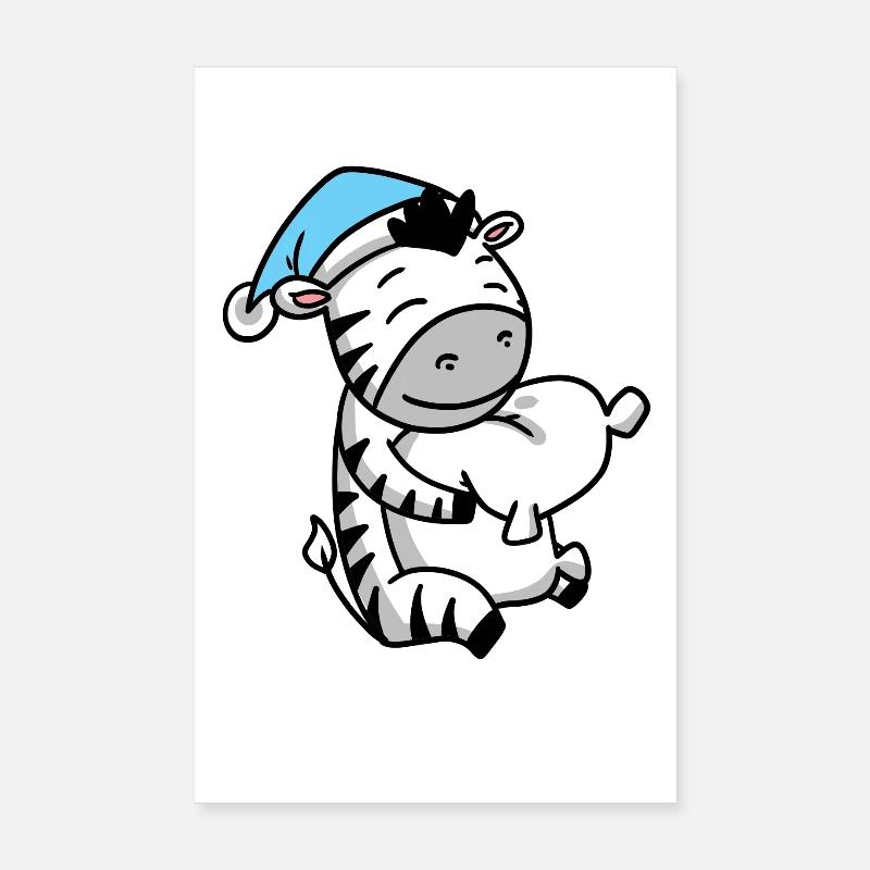 Zebra with pillow and sleepy cap Poster 8" x 12" (20x30 cm)