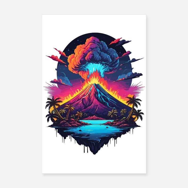 Éruption volcanique - Poster 20 x 30 cm - blanc
