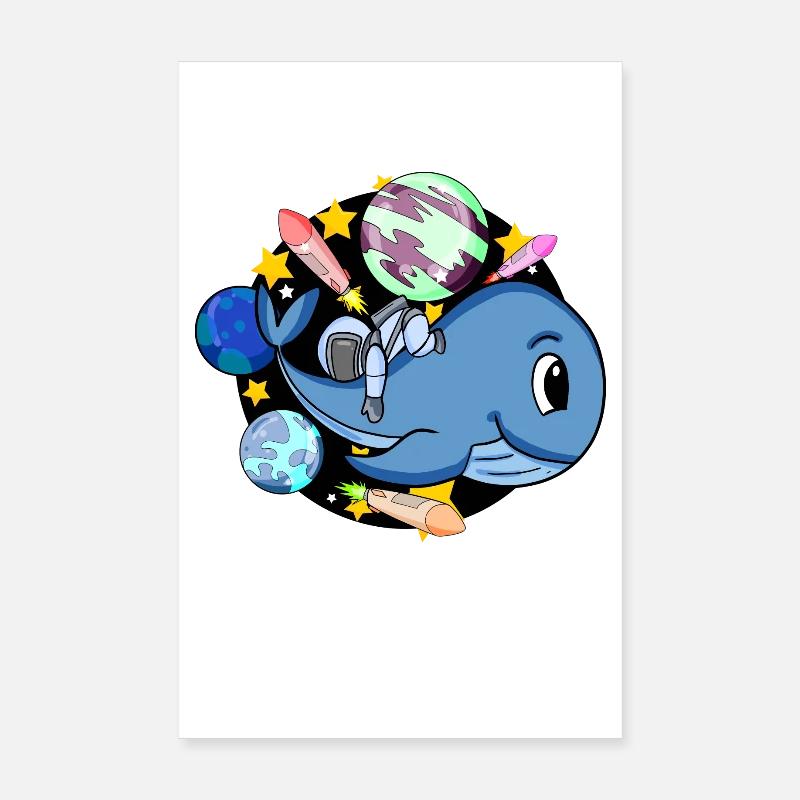Baleine et astronaute dans l’espace Poster 20 x 30 cm