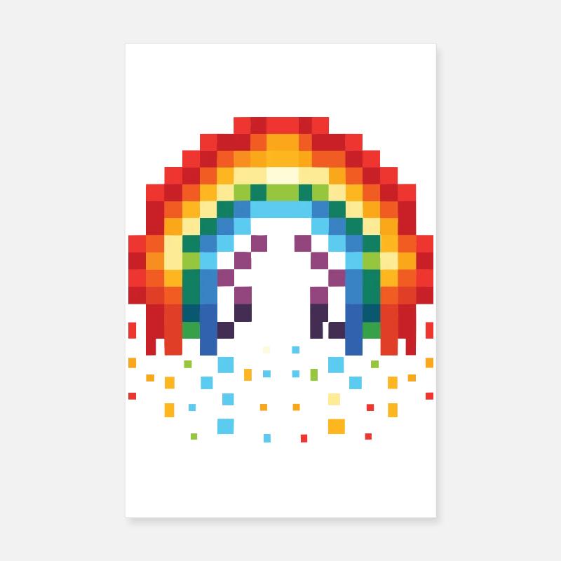 Pixel Art Regenbogen 8-Bit Retro - Poster 20x30 cm - Weiß