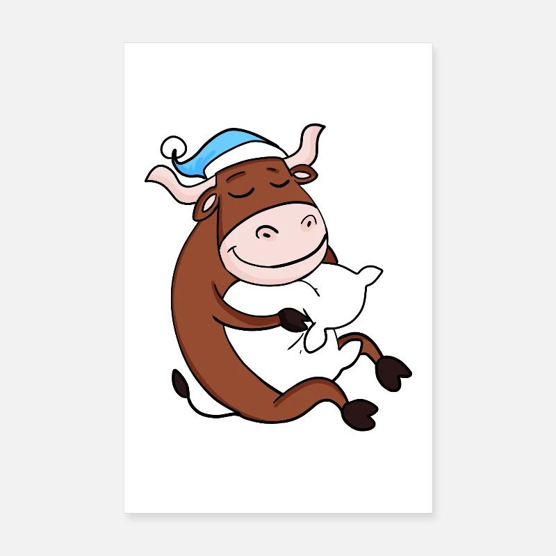 Ox with pillow and sleepy cap Poster 8" x 12" (20x30 cm)
