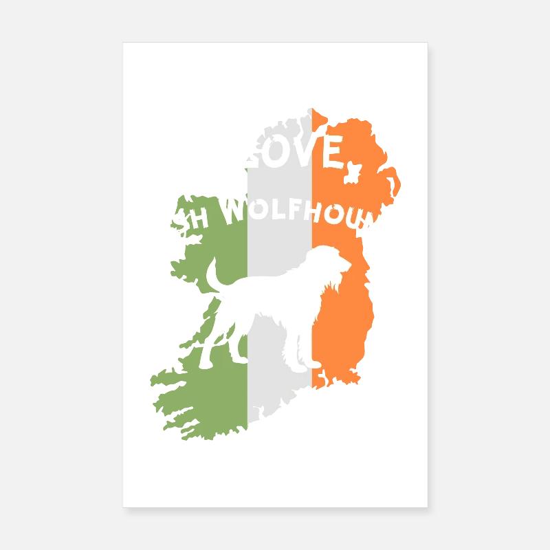 Irish Wolfhound Outline with Flag Motivation Poster 8" x 12" (20x30 cm)