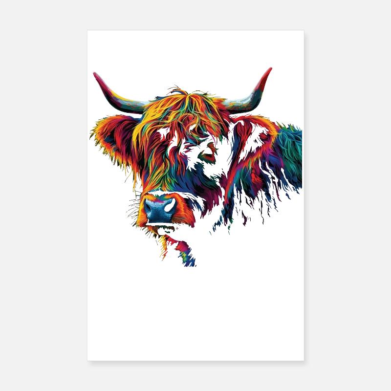 Highland Cow Scottish Highlands Rustic Cattle - Poster 20x30 cm - Weiß