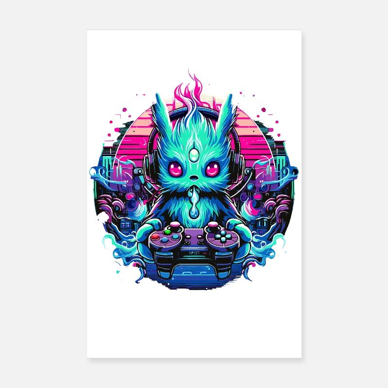 Synthwave Gamer Gaming Alien Poster 20 x 30 cm