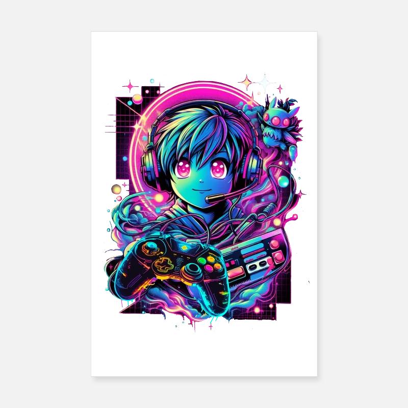 Gamer Controller Anime Synthwave Art Poster 20x30 cm