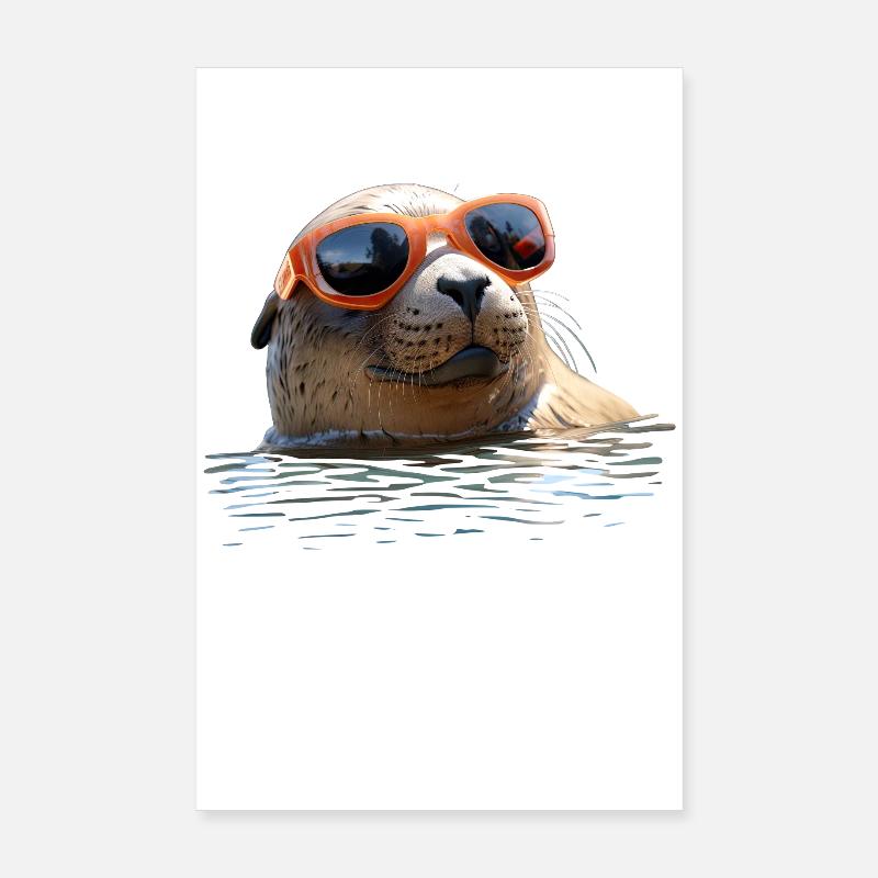 Phoque avec lunettes de soleil Phoque Morse Phoques mignons Poster 20 x 30 cm