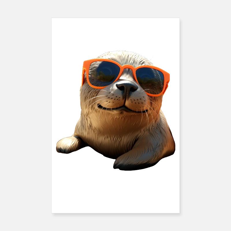 Robbe mit Sonnenbrille Seehund Walross Süße Robben Poster 20x30 cm