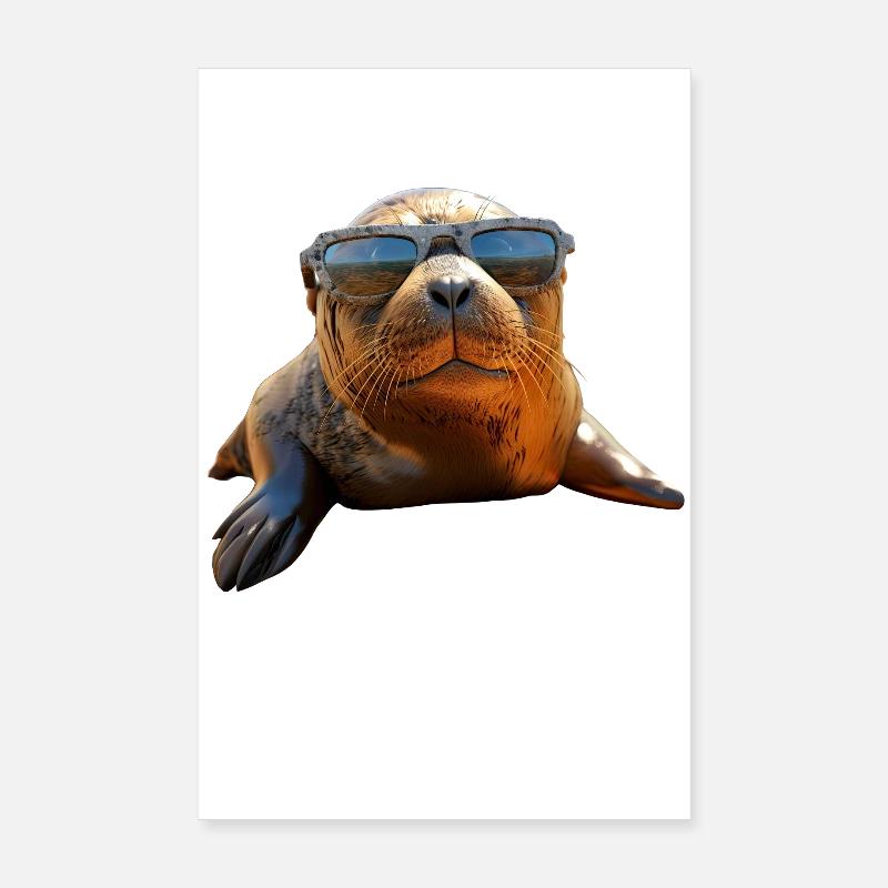 Phoque avec lunettes de soleil Phoque Morse Phoques mignons Poster 20 x 30 cm