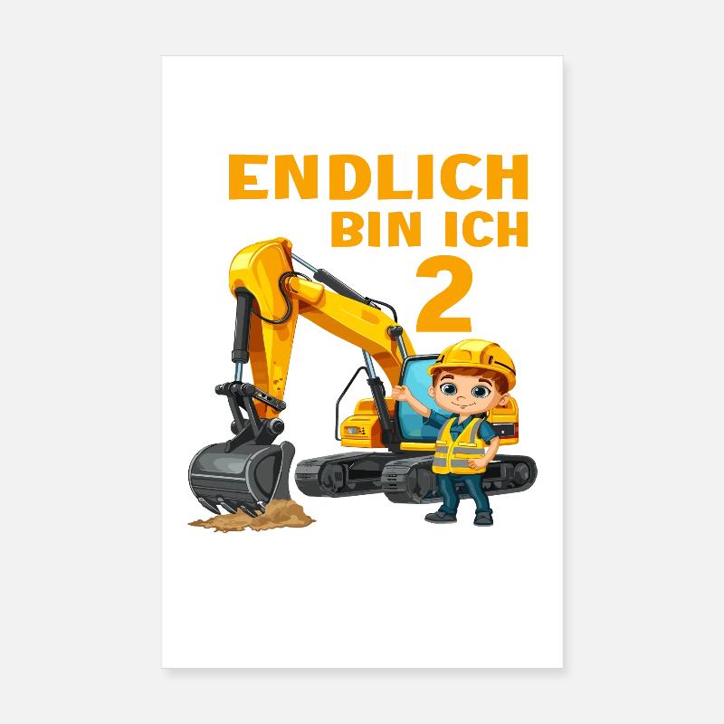 2 Geburtstag Baggerfahrer Bagger Bauarbeiter Poster 20x30 cm