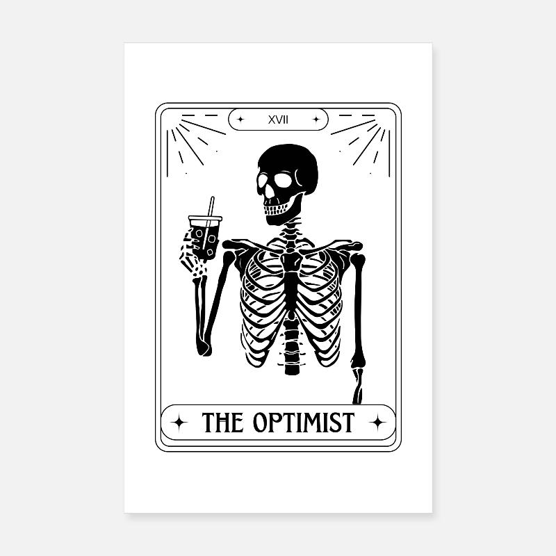 Funny Tarot Card Skeleton Coffee Optimist Poster 8" x 12" (20x30 cm)