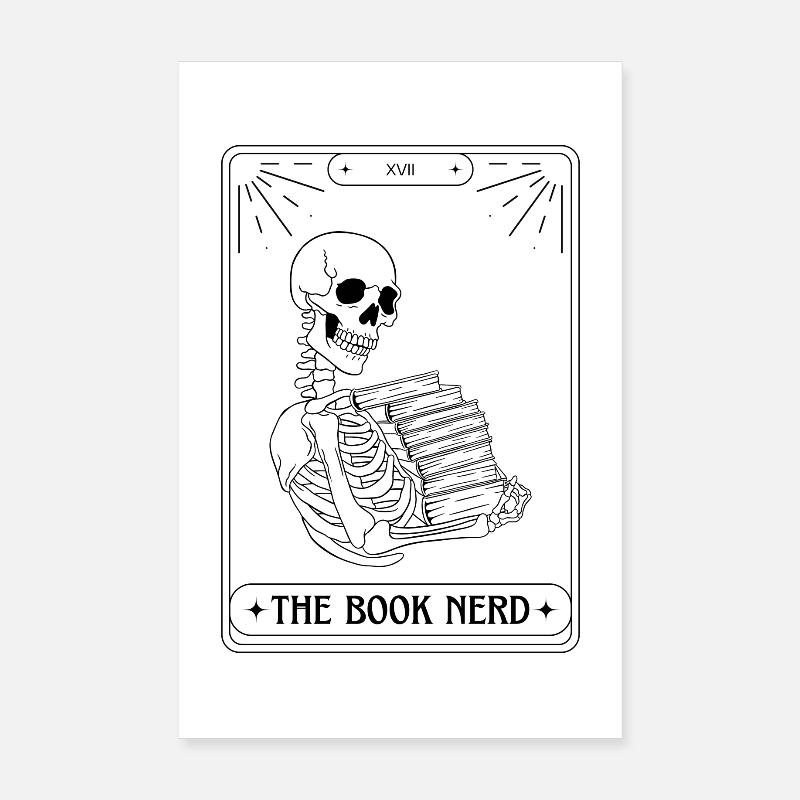 Funny Tarot Card Skeleton Books Reading Book Nerd - Poster 8" x 12" (20x30 cm) - white