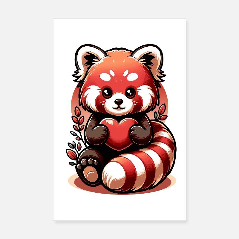 Red Panda Lovers – Süßer Roter Panda Mit Herz - Poster 20x30 cm - Weiß