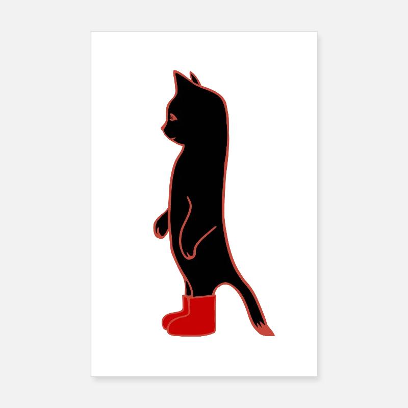 Chat Noir avec Bottes Rouge  Poster 20 x 30 cm