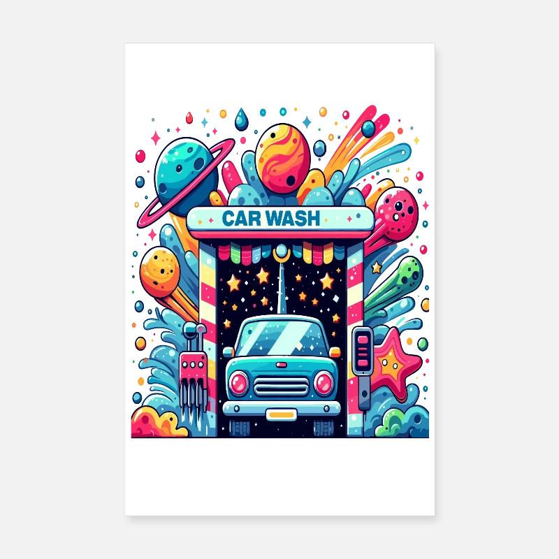 Auto Waschanlage Comic Style Poster 20x30 cm
