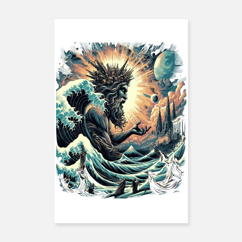 Poseidon's Great Wave off Kanagawa - Poster 8" x 12" (20x30 cm) - white