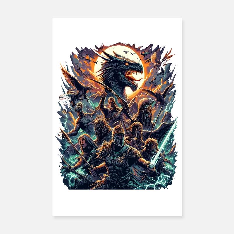 Dragon Warrior Epic Battle Poster 8" x 12" (20x30 cm)