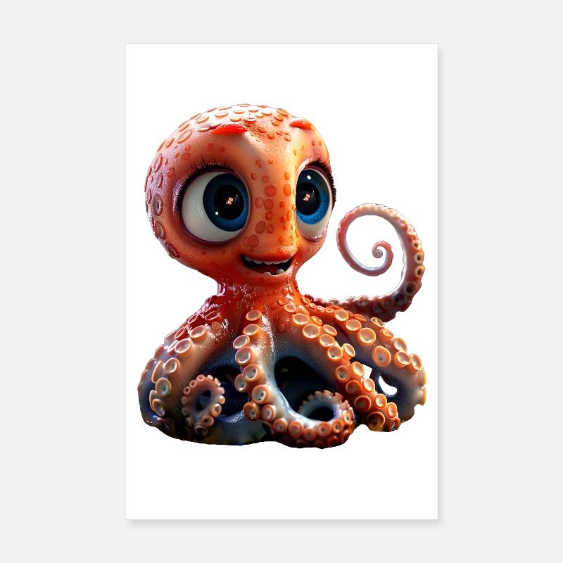 Octopus Small Octopus Cuttlefish Cute Octopus Poster 8" x 12" (20x30 cm)