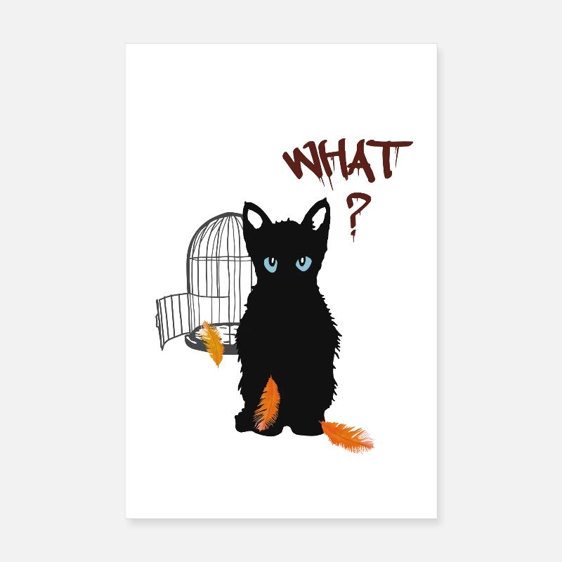 Kleines schwarzes süßes Kätzchen und Vogel Poster 20x30 cm