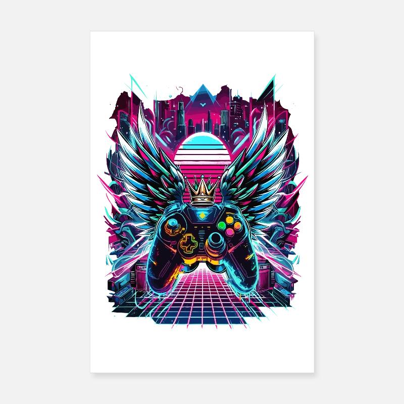 Synthwave Sunset Gamer Controller - Poster 20x30 cm - Weiß