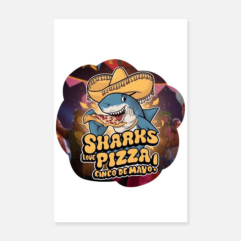 Requin amical avec pizza à thème mexicain Poster 20 x 30 cm