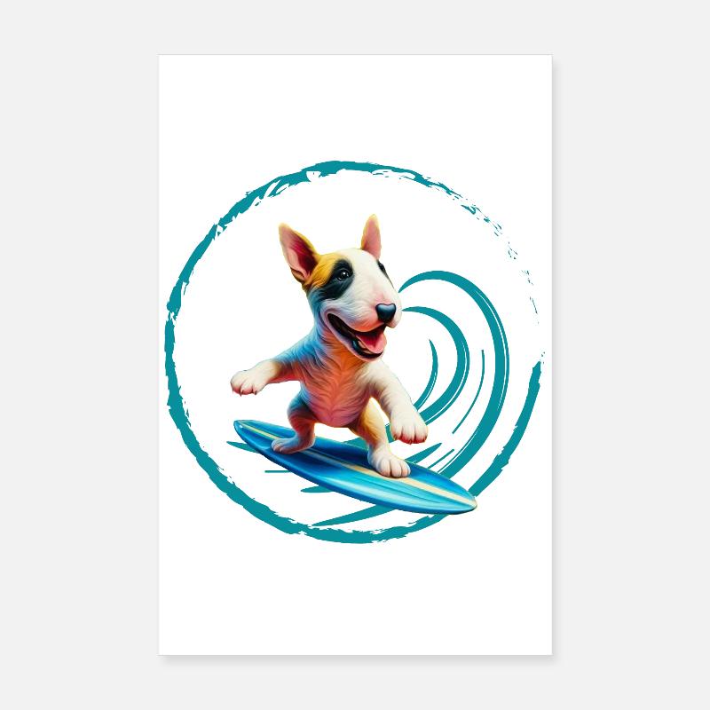 Surf Bull Terrier Poster 20 x 30 cm