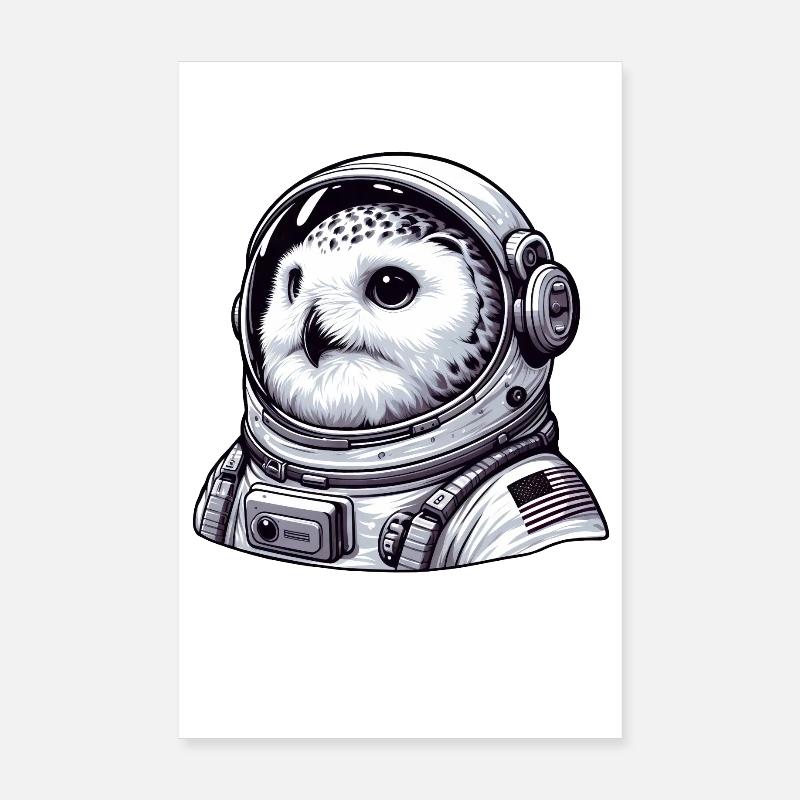 Snowy Owl Astronaut Space Adventure Poster 8" x 12" (20x30 cm)