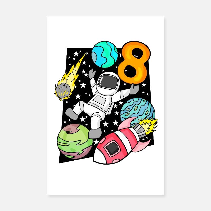 8 Geburtstag Junge Astronaut Rakete Poster 20x30 cm