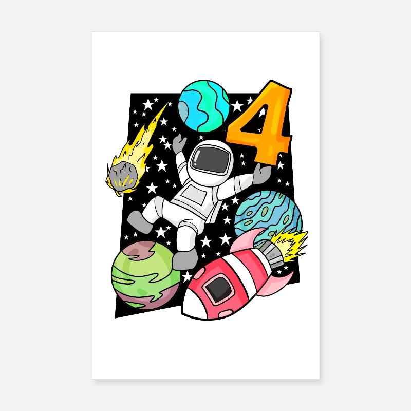 4 Anniversaire Garçon Astronaute Fusée Espace Poster 20 x 30 cm