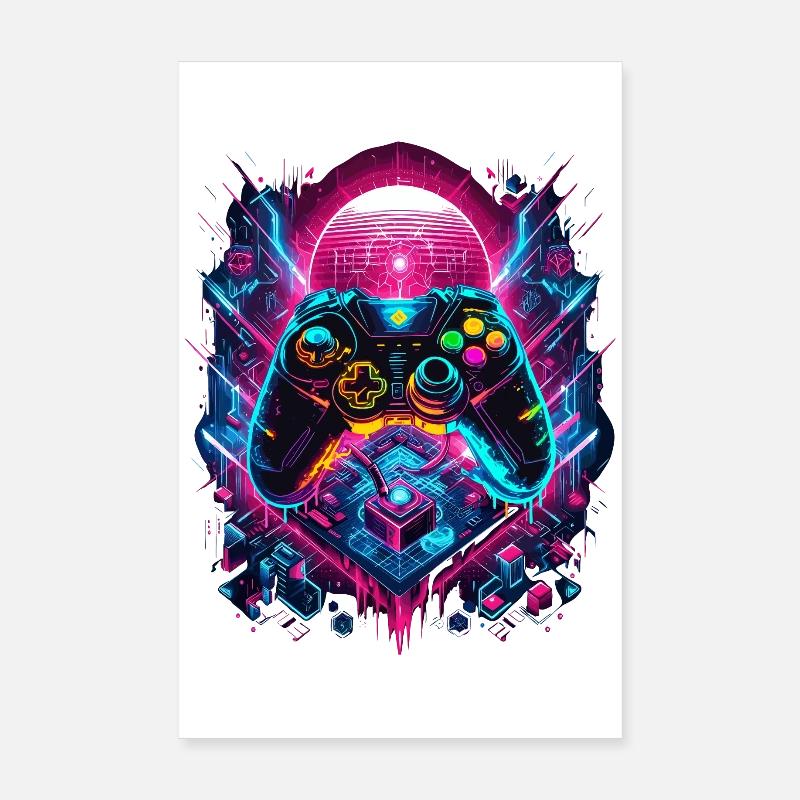 Vibrant Cyberpunk Gaming Controller Graphics Poster 8" x 12" (20x30 cm)