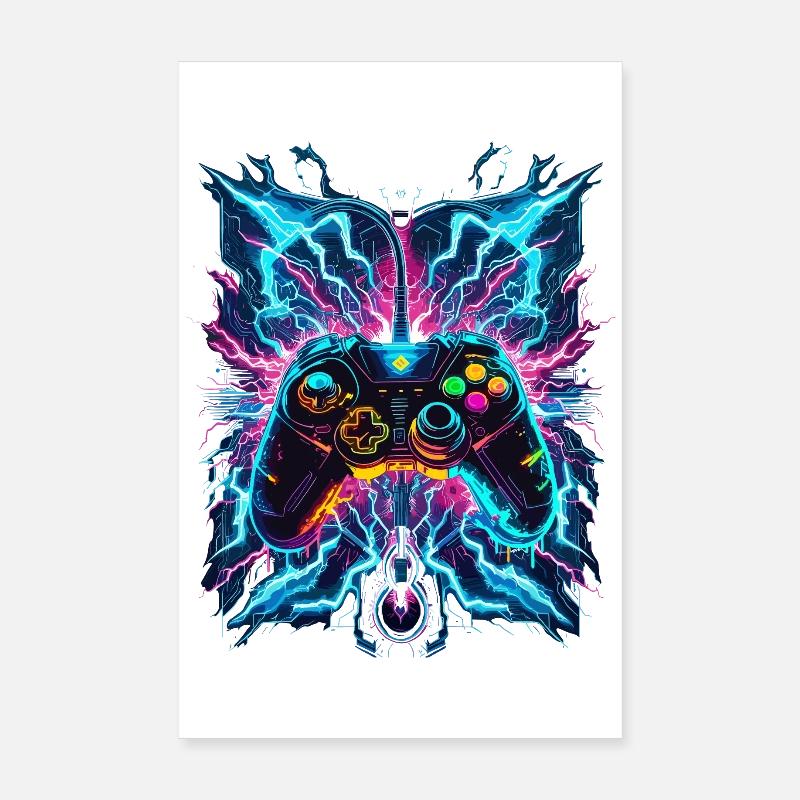 Neon Blitz Power Gaming Controller Poster 20x30 cm