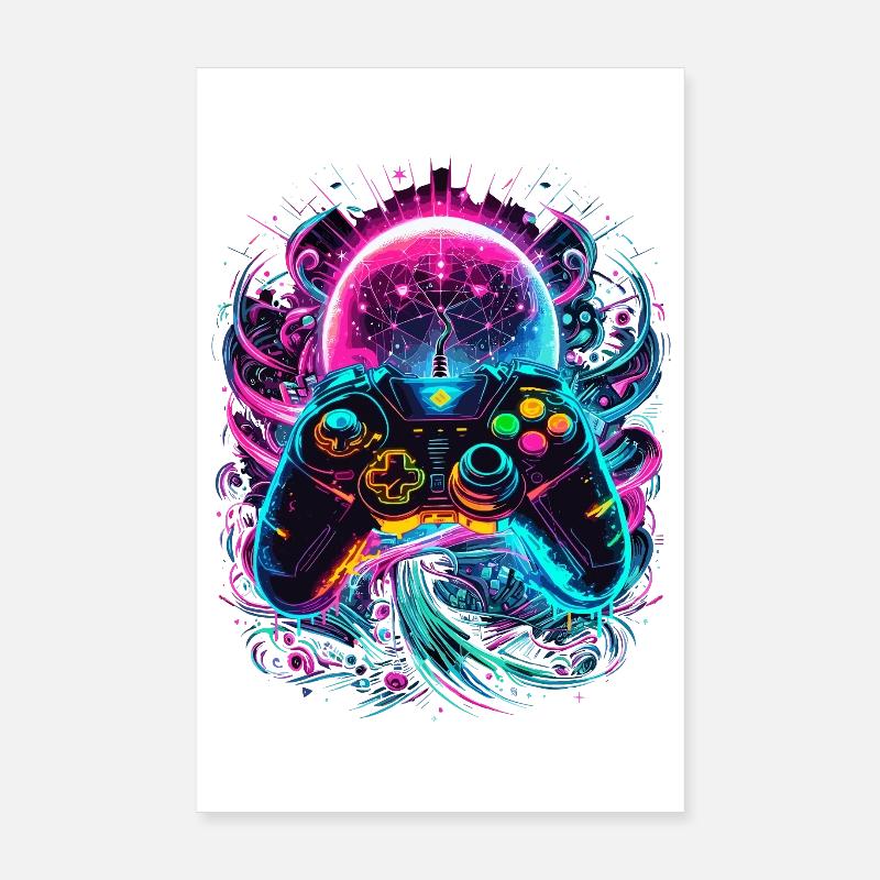 Synthwave Cyberpunk Gaming Controller Poster 20x30 cm