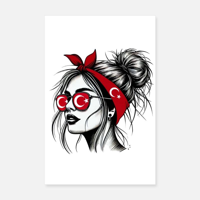 femme turque élégante avec design de drapeau turc Poster 20 x 30 cm