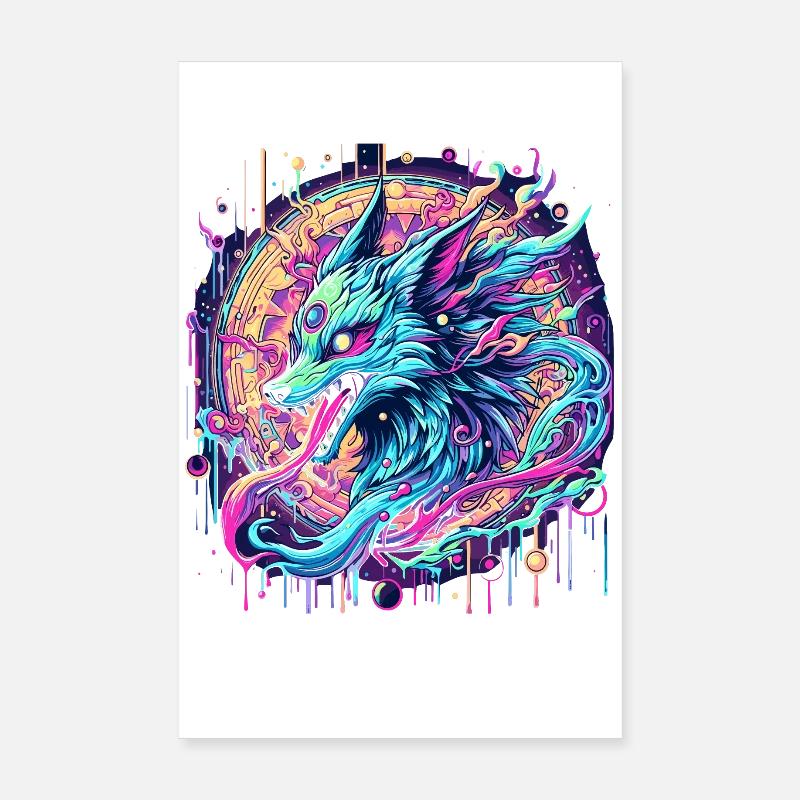 Psychedelic Fox Head Goa Art Poster 8" x 12" (20x30 cm)