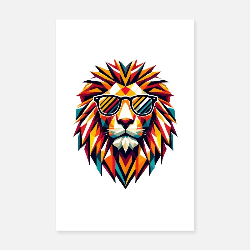 Geometric Cool Polygon Lion Sunglasses Graphic Art Poster 8" x 12" (20x30 cm)