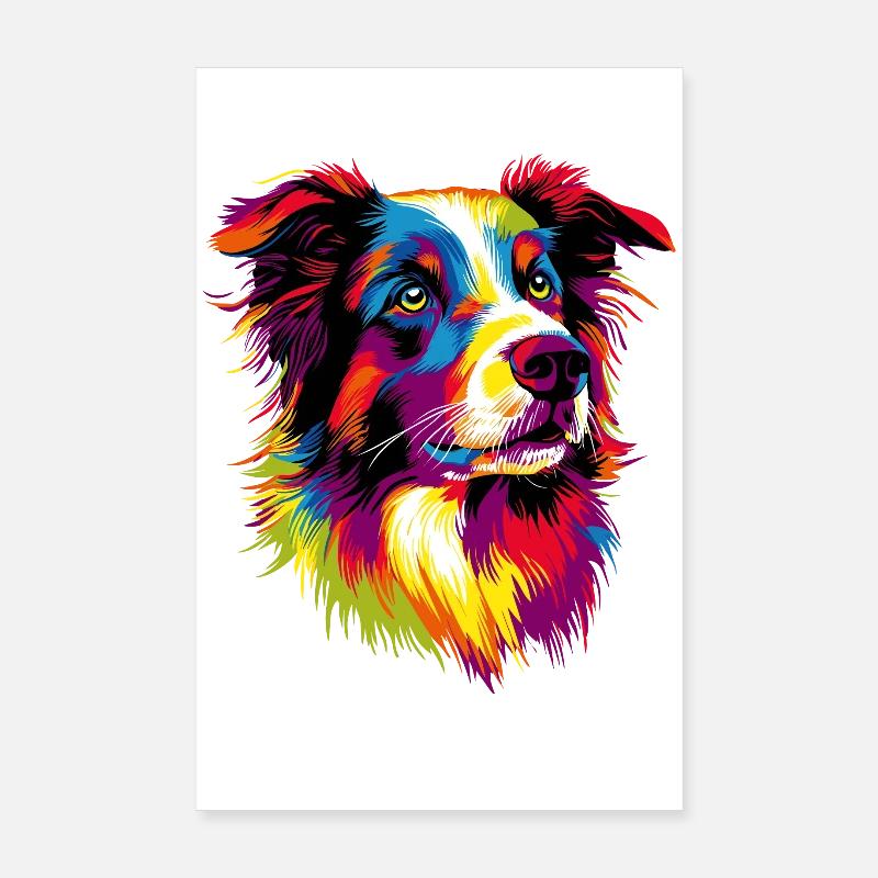 Border Collie Popart Regenbogen Farben Bunte Hunde Poster 20x30 cm