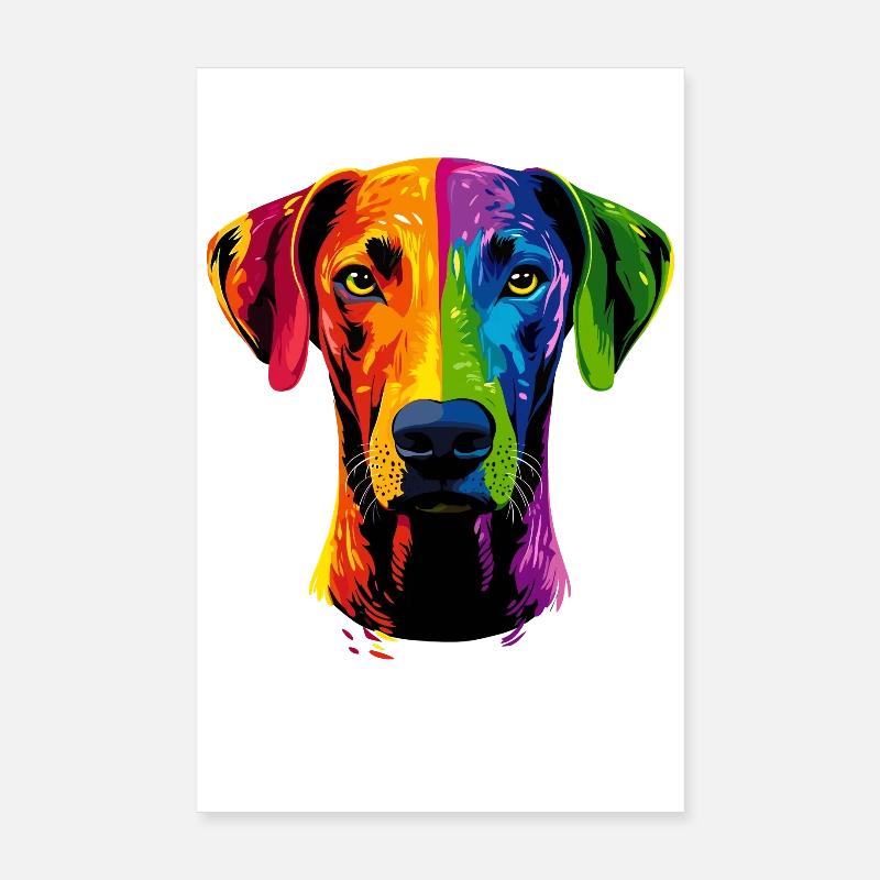 Rhodesian Ridgeback Popart Regenbogen Bunt Hunde Poster 20x30 cm
