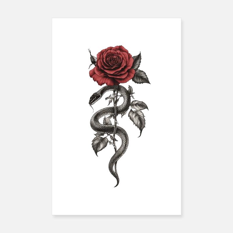Serpent Rose Esthétique Florale Serpent Cadeau Poster 20 x 30 cm
