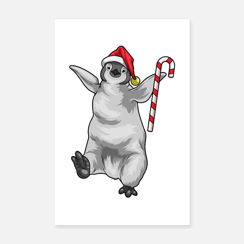 Pingouin Canne de Noël Poster 20 x 30 cm
